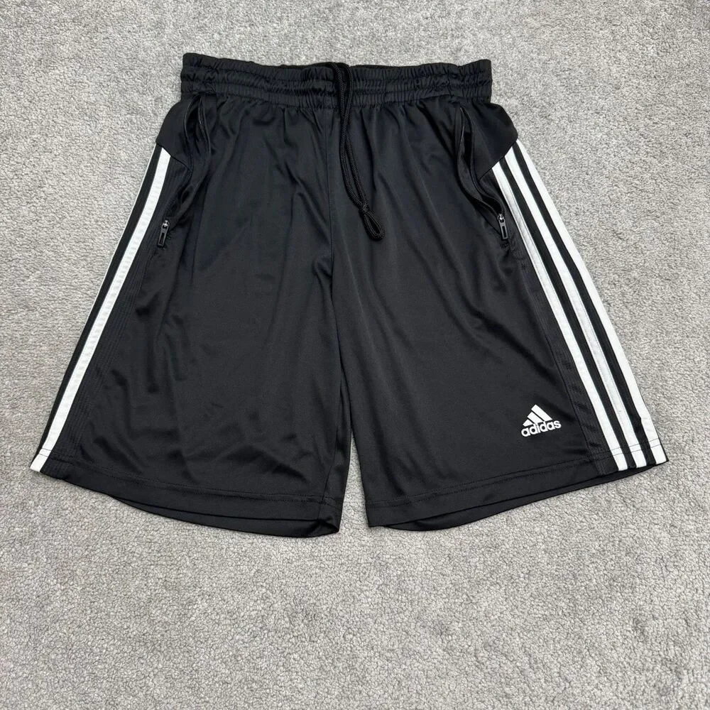 Adidas Climalite Training Shorts Men Medium Black White 3-Stripe Athletic Active